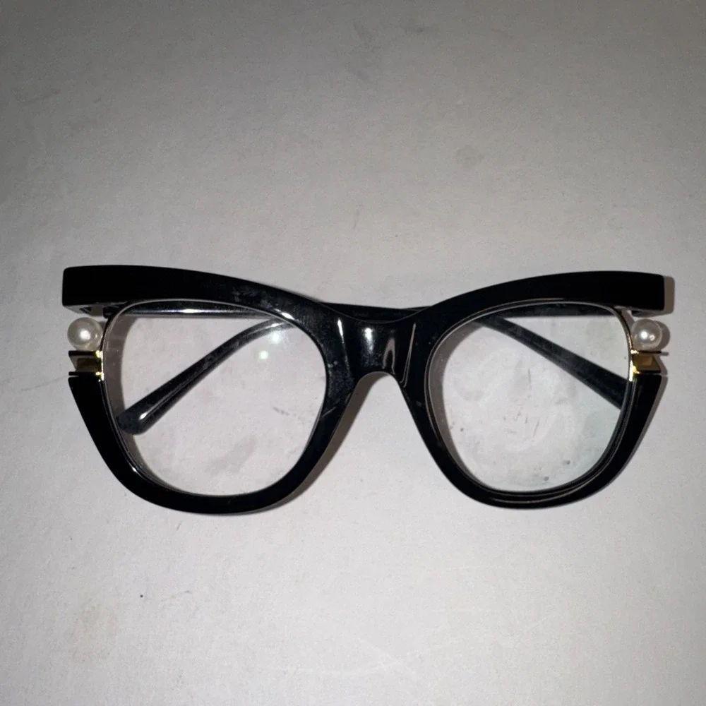Black Cat Eye Full Rim Pearl Detail Eyeglass Frames for Women Retro Chic